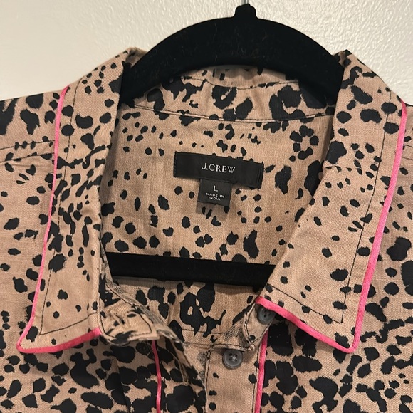 J. Crew animal print leopard button up LINEN/COTTON pajama top long sleeve Large - Picture 3 of 8